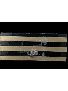 Happy Hour Gothic Punk Skull Clutch With Black & Beige Stripes 15"x6"x1" Bold St